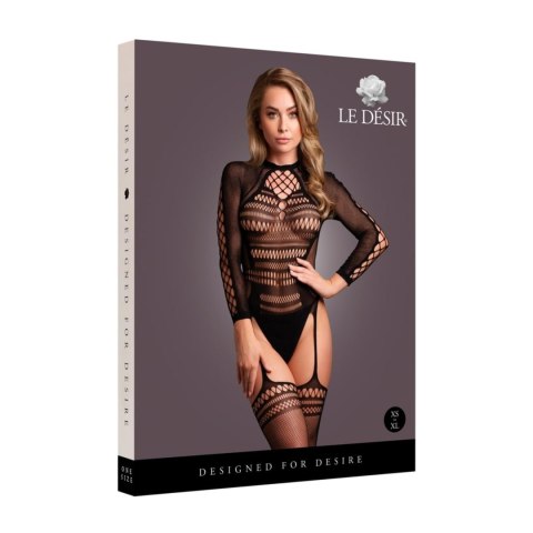 Bodystocking with Long Sleeves and Short Turtleneck - OS - Black