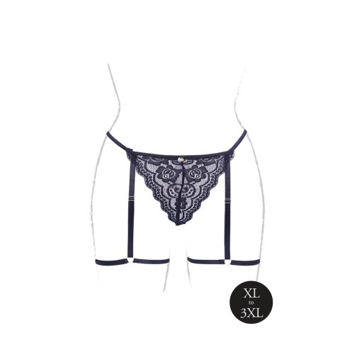 Marie - Lace Thong with Garter , Adjustable Sliders and Golden Details - Plus Size