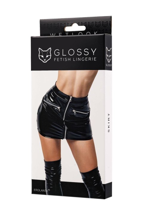 Glossy Billie, skirt, wetlook, black, XL