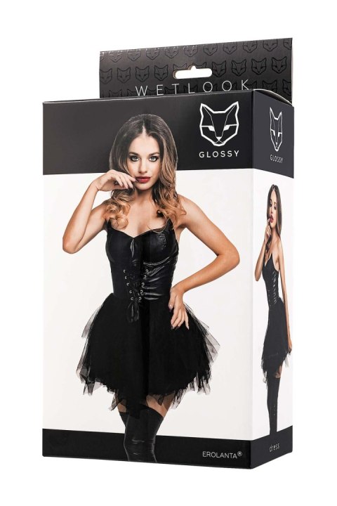 Glossy Elisia, dress, wetlook, black, M