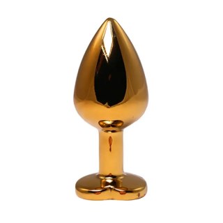 Gold medium heart-shaped butt plug with red crystal