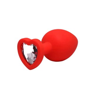 Red large heart-shaped butt plug with white crystal