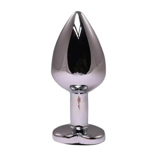 Silver small heart-shaped butt plug with black crystal