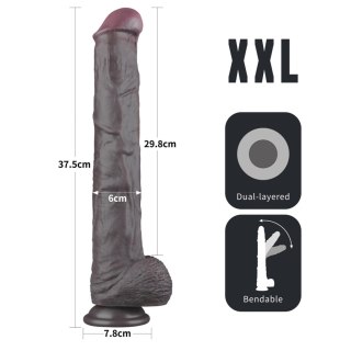 dildo dwuwarstwowy silikon platynowy ręcznie wykonane 36,8 cm czarny XXL mocna przyssawka