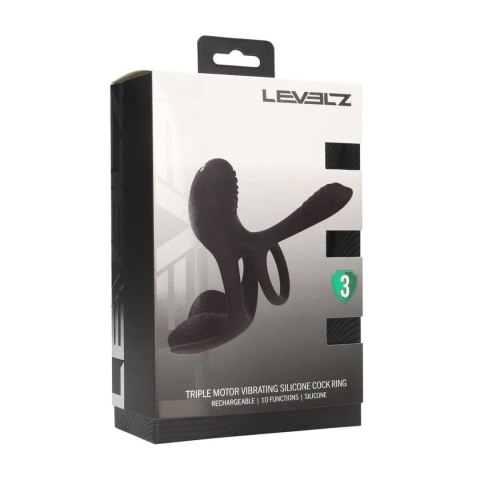 Triple Motor Vibrating Silicone Cockring - Black