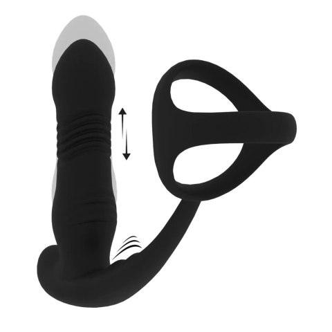 Vibrating and Thrusting Silicone Prostate Massager with Tri O Cockring - Black