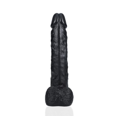 35,5 cm czarne ogromne dildo realistyczne żyłki moszna żółądź mocna przyssawka