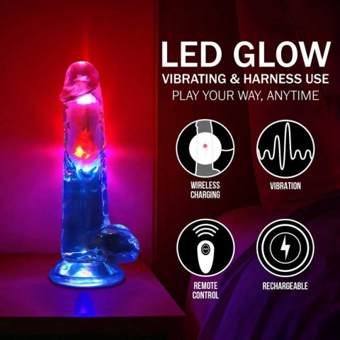 LED Vibrating Straight Cock with Balls - 20 cm - Transparent