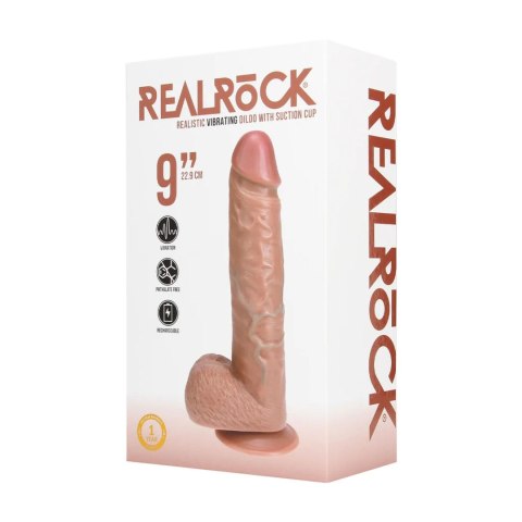 Vibrating Regular Straight Cock with Balls - 23 cm - Tan