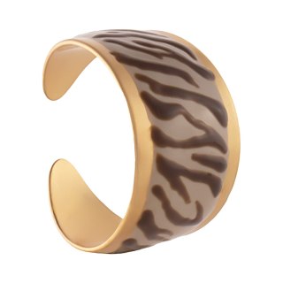 Beżowa, szeroka obrączka w czekoladową zeberkę (R25/LAT/153/4AU)