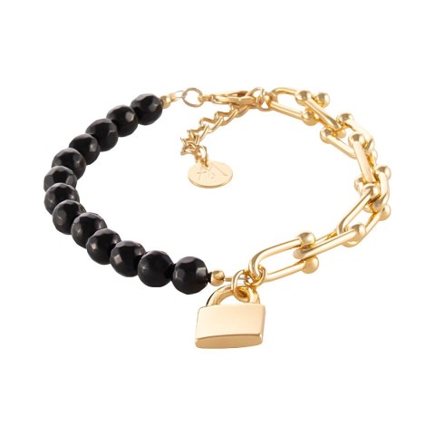 Bransoletka z onyksów i łańcucha z kłódką Aria Rockstar Collection (B25/NUT/03AU)