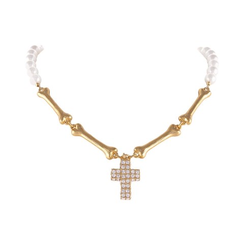 Choker z pereł i kosteczek z kryształowym krzyżykiem Aria Rockstar Collection (C25/NUT/13AU)