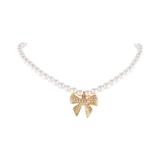 Choker z pereł, z kokardką zdobioną kryształkami Aria Princess Collection (C25/NUT/09AU)
