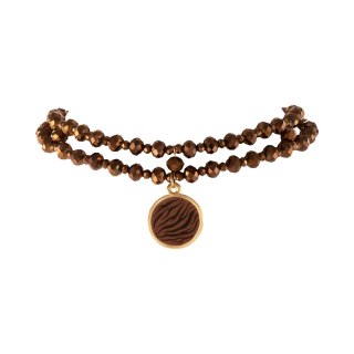 Czekoladowy choker z okrągłą zawieszką w zeberkę (C25/KOR/25AU)