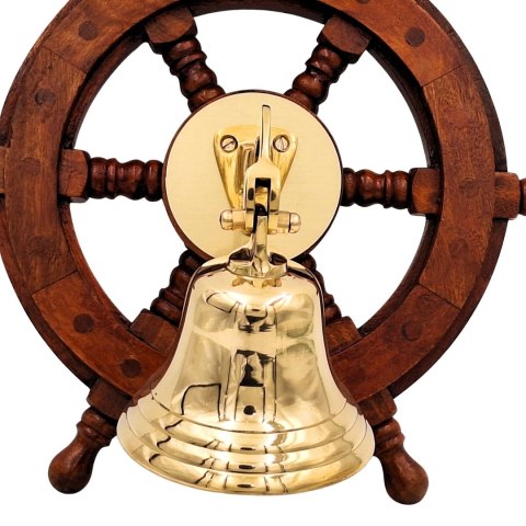 Dzwon Okrętowy Mosiężny w Kole Sterowym - Dekoracja Marynistyczna - NC2356A