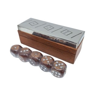 Gra w kości w pudełku drewnianym z metalowym topem - G1117