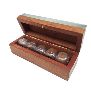 Gra w kości w pudełku drewnianym z metalowym topem - G1117