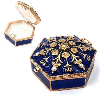 Bogato zdobione metalowe pudełeczko prezentowe z kryształkami - B0035-08BL