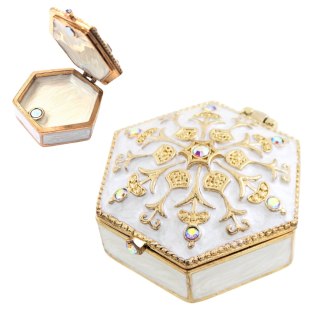 Bogato zdobione metalowe pudełeczko prezentowe z kryształkami - B0035-08WH