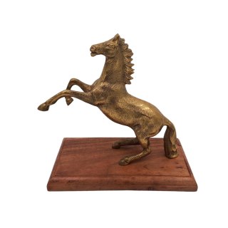Koń - figurka aluminiowa na podstawie drewnianej - NI9537