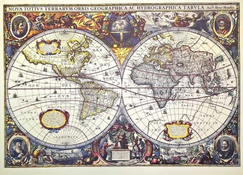 Mapa świata 1630r. - J.Hondius reprint - M1630 - Prezent dla historyka
