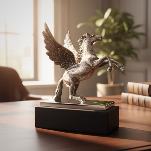 Pegaz - figurka dekoracyjna aluminiowa na podstawie stalowo-drewnianej - NI9935