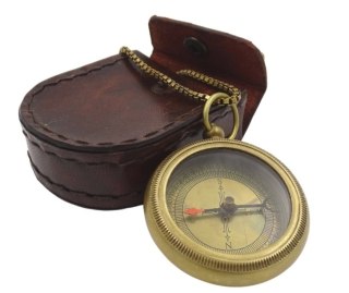 Stylowy Kompas Mosiężny z Łańcuszkiem w Skórzanym Etui - Prezent dla Podróżnika