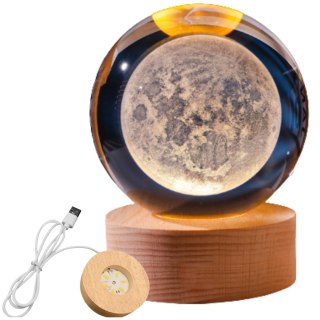Szklana Kula 3D Księżyc- Lampa Nocna LED USB - Gadżet na Biurko - KKS