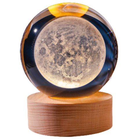 Szklana Kula 3D Księżyc- Lampa Nocna LED USB - Gadżet na Biurko - KKS
