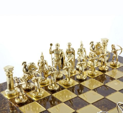 Wielkie Ekskluzywne Mosiężne Szachy - Złocisto-srebrne - Łucznicy 44x44cm - S10BGS