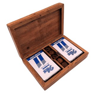 Dwie Talie Kart i Kości do Gry w Pudełku Drewnianym - DNU-2790