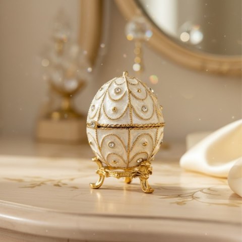Ekskluzywne Szkatułka Jajo Fabergé Metalowa z Kryształkami - B0748-17WH