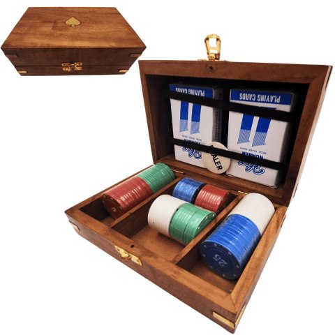 Elegancki Zestaw do Pokera w Pudełku Drewnianym - 100 żetonów - DNU-102