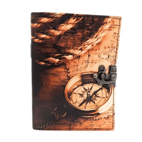 Notes Skórzany Kompas Retro Vintage 200 stron - Prezent dla Podróżnika - AH10A