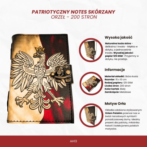 Notes Skórzany Pamiętnik Polski Orzeł Patriotyczny - 200 stron - AH13
