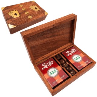 Zestaw do Gry - Dwie Talie Kart i Kości do Gry w Drewnianym Pudełku - Elegancki Prezent dla Gracza - DNU-008