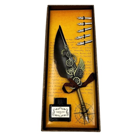 Zestaw do Kaligrafii Retro z Piórem Gęsim Vintage 6 Stalówek Atrament Prezent - EE5