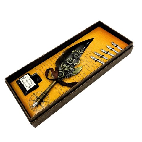 Zestaw do Kaligrafii Retro z Piórem Gęsim Vintage 6 Stalówek Atrament Prezent - EE5