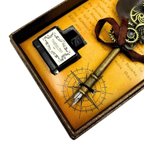 Zestaw do Kaligrafii Retro z Piórem Gęsim Vintage 6 Stalówek Atrament Prezent - EE5