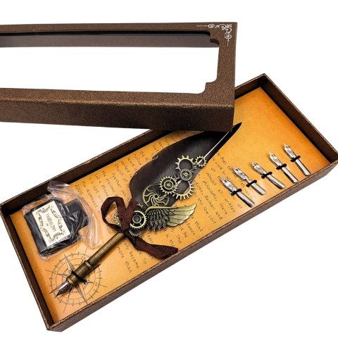 Zestaw do Kaligrafii Retro z Piórem Gęsim Vintage 6 Stalówek Atrament Prezent - EE5