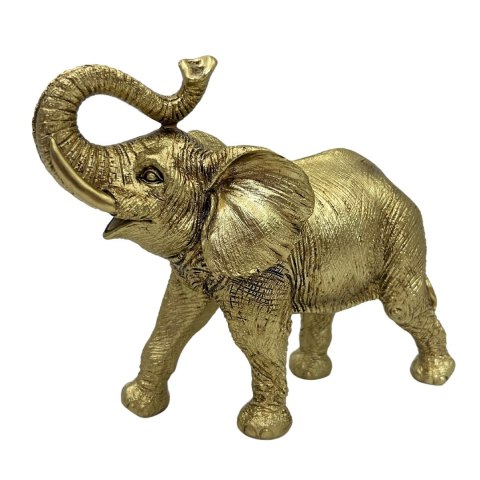 Złoty Słoń z Uniesioną Trąbą - Słonik Figurka dekoracyjna - 141FJZ