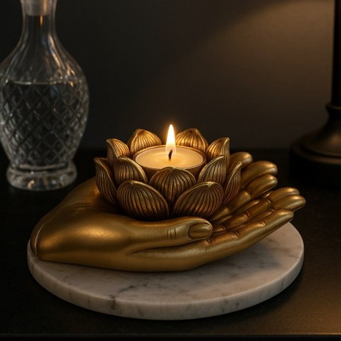 Złoty Świecznik Glamour na Tealight - Dłoń - 311FJZ