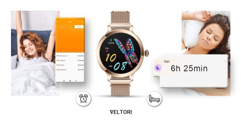 Smartwatch Damski VELTORI VT340-1 Złota Bransoleta + Różowy Pasek Silikonowy