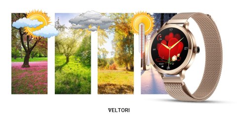 Smartwatch Damski VELTORI VT340-1 Złota Bransoleta + Różowy Pasek Silikonowy