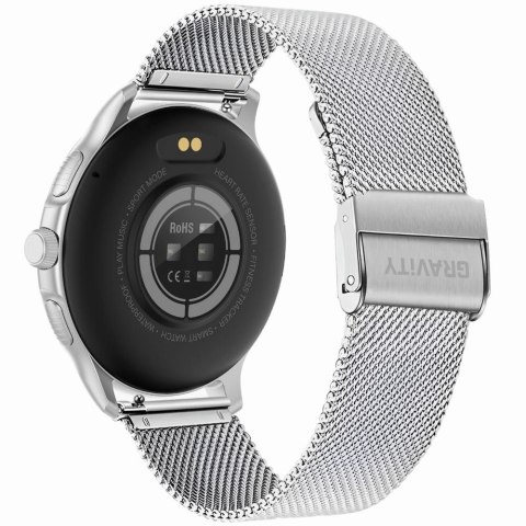 Smartwatch Damski GRAVITY GT12-7 Czarny Pasek Silikonowy + Srebrna Bransoleta