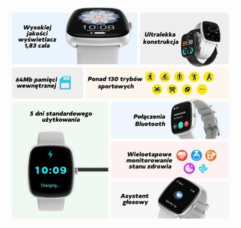 Smartwatch Damski GRAVITY GT18-8 Beżowy Pasek Silikonowy + Biały Pasek