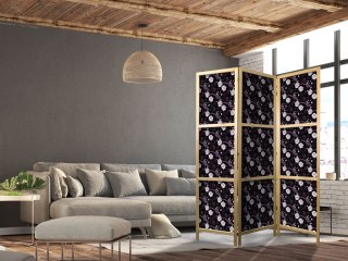 Parawan japoński - Ptaki wśród kwiatów - bażanty w otoczeniu piwonii - fioletowy