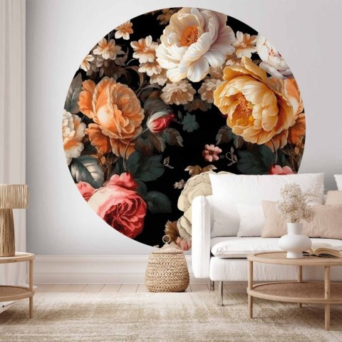 Fototapeta okrągła - Kolorowe kwiaty na czarnym tle