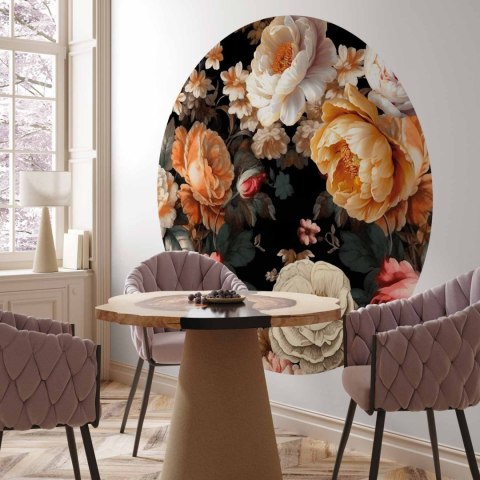 Fototapeta okrągła - Kolorowe kwiaty na czarnym tle