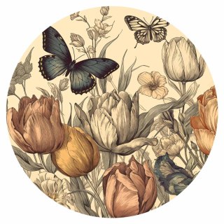 Fototapeta okrągła - Kolorowe tulipany na kremowym tle